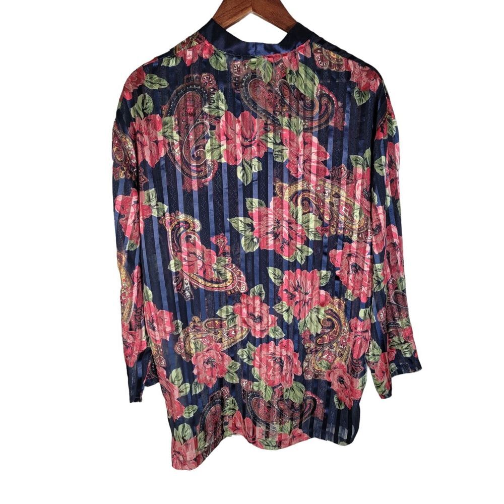 VTG Victorias Secret Size M Gold Label Pajama Top Nightshirt Navy Blue Floral - Picture 2 of 4